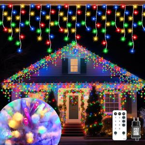 Christmas Ice Lights Outdoor, Multicolor 99FT 1206 LED 8 Modes Plug in Xmas Tree Decorations Twinkle Fairy Light String with Remote Timer Memory for Roofline Yard Party Wedding Camping Decor