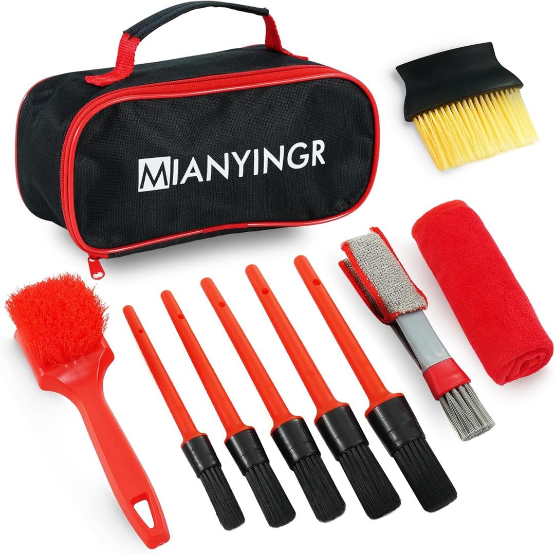 10Pcs Interior Detailing Brush Set, Car Vent & Dashboard Cleaner Kit with Microfiber Towel, Storage Bag (10PCS)
