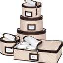 China Storage Containers 5-Piece Set Moving Boxes for Dinnerware, Glasses, Plates, Mugs and Saucers Sturdy Quilted Microfiber Dish Organizer with Dividers for Seasonal Storage - Holds Set of 12 (Beige)