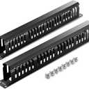 VCELINK 1U Server Rack Cable Management 24-Slot, 19" Carbon Steel Horizontal Network Rack Cable Manager for Network Cabinet, All Metal Black 2-Pack, 8 Ct
