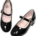 Girls Dress Shoes-Mary Jane Shoes for Girls Low Heel Princess Hook and Loop Dress Shoes Party Wedding Flats, Size: 2 Big Kid (Black)