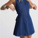 WDIRARA Women's A Line Mini Denim Dress Y2k Flared Hign Waist Short Dresses, XS