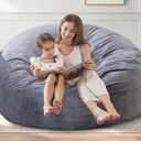 EDUJIN Large Bean Bag Chair, Memory Foam Bean Bag Chairs for Adults with Filler Included, Extra Soft Dutch Velvet Fabric, Bean Bags for Living Room - 3 Foot, Dark Grey