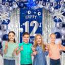 12th Birthday Decorations Boy, Happy 12th Birthday Decorations for Boys Girls, Blue 12 Year Old Birthday Banner Decoration Balloons Tablecloth Foil Backdrop Star Balloons, 12th Bady Decor for Teens