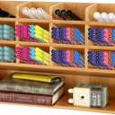 Dicunoy Desktop Pen Holder Organizer, Bamboo Art Supply Storage Caddy Holds 300 Pencils, 13 Compartments Thick Pencil Holder Box for Color Pencils, School, Classroom, Office