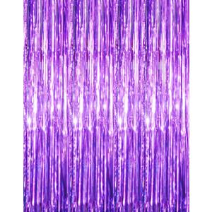 GOER 3.2 ft x 8.2 ft Metallic Tinsel Foil Fringe Curtains Party Photo Backdrop Party Streamers for Halloween Birthday,Graduation,New Year Eve Decorations (3 Packs,Purple)