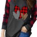MHTOR Valentines Shirts Women Buffalo Plaid Love Heart Graphic Tees Letter Print Long Sleeve Tops Shirts Valentines Gift (XXL)