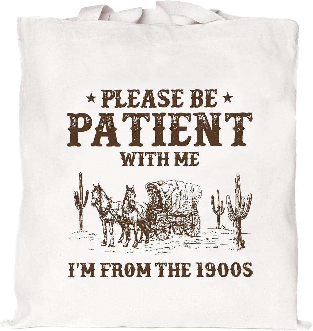 Vintage Nostalgic Canvas Tote Bag for Women Cute Trendy Graphic Retro Design Tote Bags with Zipper Pockets