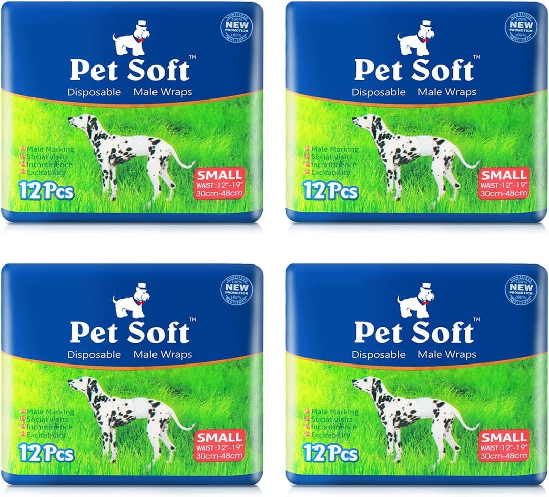 Pet Soft Disposable Male Dog Wraps - Dog Diapers for Male Dogs, Puppy Diapers 48pcs Small (Small (48 Count))