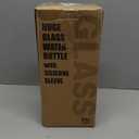 SIEROZUR 64 oz Glass Water Bottle with Straw and Handle Half Gallon Large Water Bottle with Silicone Sleeve and Time Marker Sports Water Jug Wide Mouth for Travel Gym (Purple)