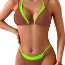 TASHEHE Women's Thong Bikini Set Sexy Y2K Triangle Swimsuit Halter Tie Two Piece Bathing Suit (M)