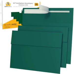 110 5x7 Pine Green Invitation Envelopes - for 5x7 Cards - A7 - (5  x 7  inches) - Perfect for Weddings, Graduation, Baby Shower - 120 GSM - Peel, Press & Self Seal - Square Flap (110 - Single Pack)