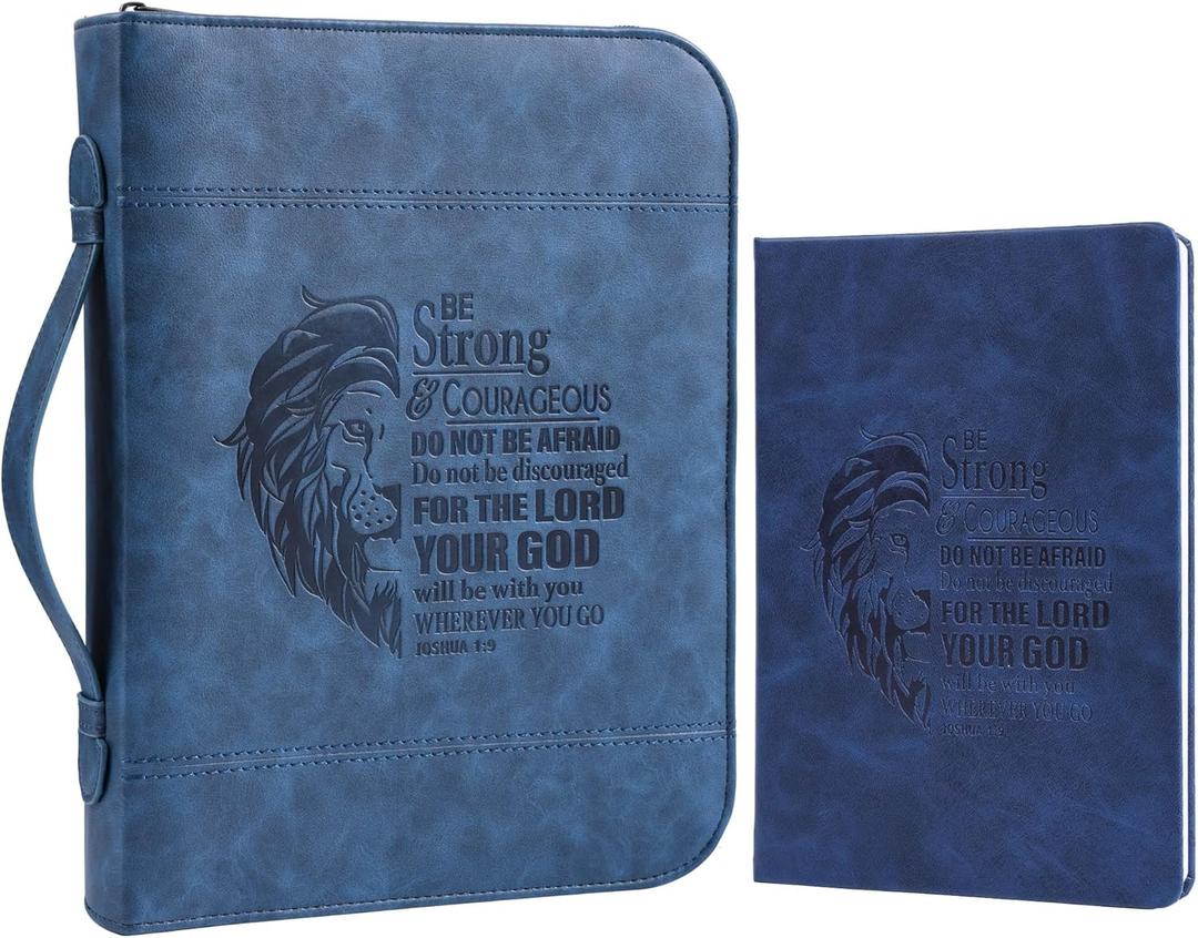 Faithful Hers Bible Covers for Men 2pcs Bible Case Set with Notebook PU Leather Church Bag Bible Study Book Case with Handle Lightweight Carrying Bags Christmas Gift