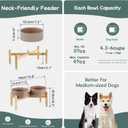 Havniva Ceramic 7.3inch Raised Double Bowls Set with Wooden Stand, Food & Water Bowls for Medium Breed Dogs, Weighted Dog Dishes, Pet Feeder(Brown Coffee)