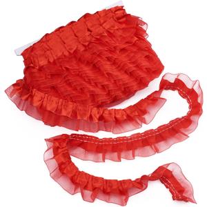 Pandahall 21.8 Yards Satin Organza Lace Edge Trim 2-Layer Gathered Ruffle Chiffon Ribbon 1-5/8 Inch Red Pleated Edging Trimmings Fabric for Cloth Sewing Embroidered Applique Wedding Party Decor