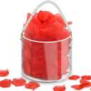 Flower Girl Basket,Wedding Basket with Pearl Handle,Clear Acrylic Basket,with 500 Pcs Silk Red Rose Petals, Suitable for Wedding,Party,Home Decorations