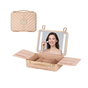 Makeup Case with 4K LED Mirror, 12 Inch Shockproof ABS Hard Shell Cosmetic Organizer Bag, Portable Travel Vanity Box with Aluminum Frame, Snap Buckle, Gift for Women Girls, Pink