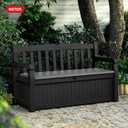 Keter Solana 70 Gallon Storage Bench Deck Box for Patio Furniture, Front Porch Decor and Outdoor Seating Perfect to Store Garden Tools and Pool Floats, Graphite