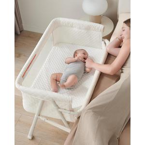 Bassinet Bedside Sleeper, Baby Crib for Newborn, Baby Bassinets Bedside Sleeper with 4 Auto-Lock & Adjustable Height, Breathable Mesh & Mattress, Bedside Bassinet (Cream-coloured)