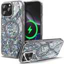 YZB for iPhone 16 Pro Max Magnetic Case [Compatible with MagSafe] Built-in Stash Camera Cover Stand, Luxury Bling Glitter [10FT Military Drop Protection] Case, Cute Sparkly for Women Girls, Crystal