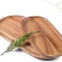 Acacia Wooden Serving Trays Set of 2 - Rectangular Oval Shaped Wood Plates for Charcuterie Cheese Bread Fruit Vegetable Dip Sushi - Rustic Serving Platter Shallow Dishes -14x7 & 11x5.5 In.