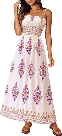 PRETTYGARDEN Summer Dress for Women 2026 Floral Sundress Spaghetti Strap Flowy Beach Vacation Boho Maxi Dresses