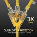 12FT 12 Gauge Heavy Duty Outdoor Extension Cord Waterproof with 3 Outlets Splitter & Lighted End, SJTW 15A 1875W 3 Prong Weatherproof Electric Cable Multi-Plug 3 way Power Cord, ETL Listed for Outside, Yellow