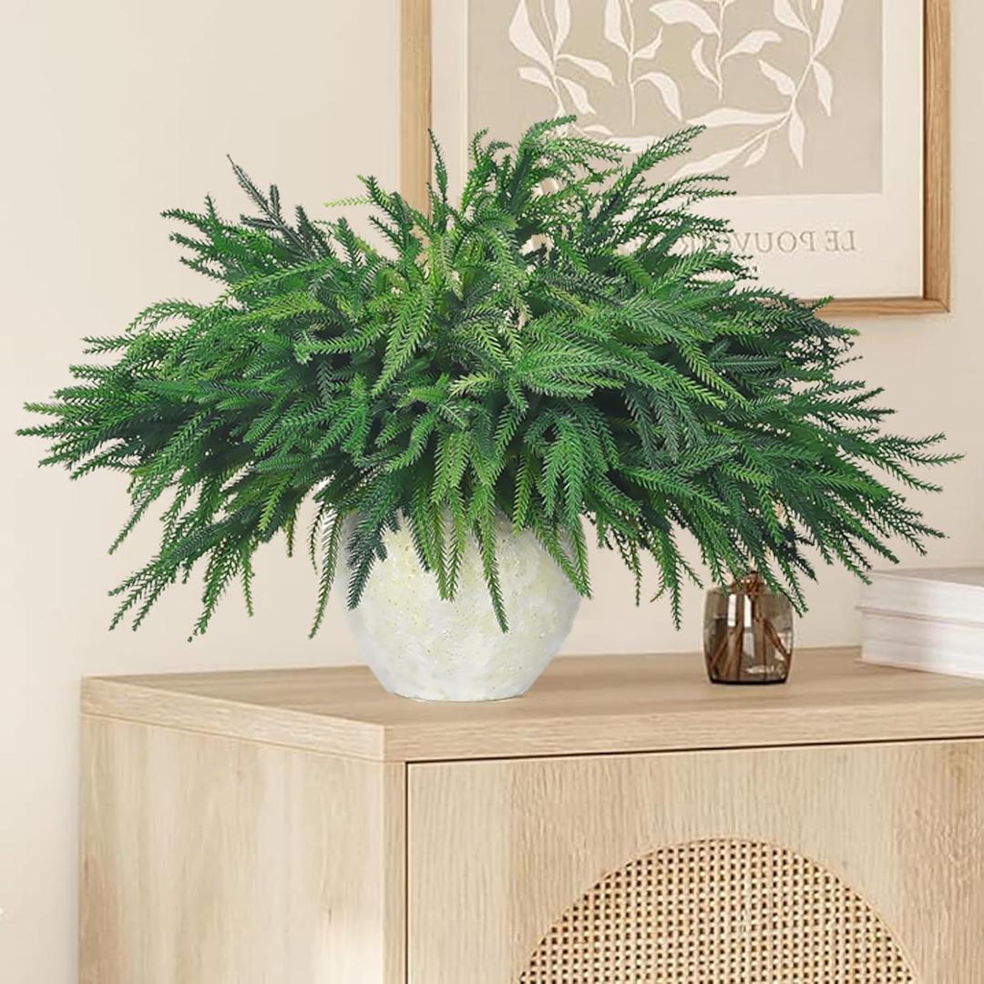 8Pcs Christmas Decorations Norfolk Pine Branches, 18 Inch Faux Artificial Greenery Norfolk Pine Stems Crafts Faux Artifical Plant Indoor for vase Xmas Outdoor Home Decor