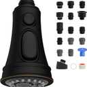 Hibbent Kitchen Faucet Head Replacement, Pull Down Faucet Spray Head, 3 Function Faucet Sprayer Nozzle, 15 Adapters Compatible with Moen, American Standard, Delta, Kohler Faucets, Oil-Rubbed Bronze