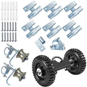 Wall Mounted Rolling Gate Hardware Kit for Chain Link Sliding Gate, Heavy Duty 6” Wheel Carrier with Track Rollers, Wall Mounted Rail Pipes & Rolo Latch, Set for Fence & Driveway Gates