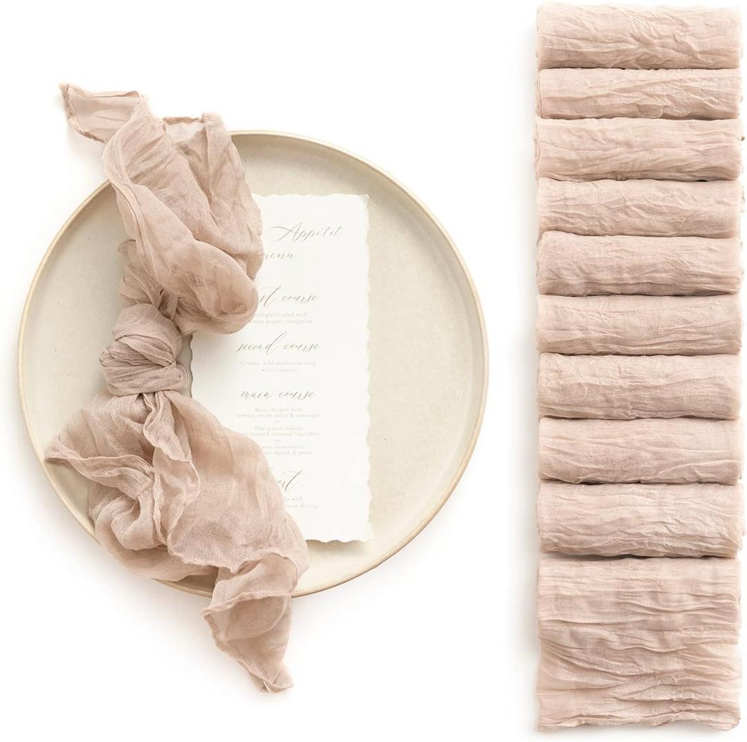Ling's Moment Luxury Cloth Wedding Napkins - 19x19 Inch Reusable Cheesecloth Linen Napkins for Wedding Reception, Bridal Shower, Dinner Table - Washable, Durable (Set of 10), [Warm Sand]