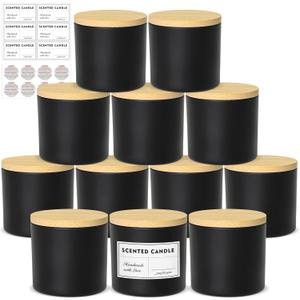 4oz Jars for Making Candles - 12 Pack Small Matte Black Empty Glass With Bamboo Lids, Stickers and Labels, Bulk Containers, Ideal for Business Owners, Fall
