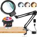 10X 30X Large Magnifying Glass with Light and Clamp,Clip on Lighted Magnifier,72 LED Stepless Dimmable Desk Magnifying Lamp Hands Free for Crafts Hobby Reading Painting Sewing Close Work