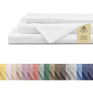 Linen Home 100% Cotton Percale Sheets Queen Size, Snow White, Deep Pocket, 1 Pieces 1 Deep Pocket Fitted Sheet , Crisp Cool and Strong Bed Linen