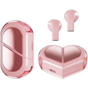 Pink Heart Wireless Earbuds for Girls Kids, Cute Mini Tiny Small Invisible Earbuds Wireless Bluetooth for Small Ears Canals Women Rose Gold Kawai Blue Tooth Ear Buds for iPhone Android