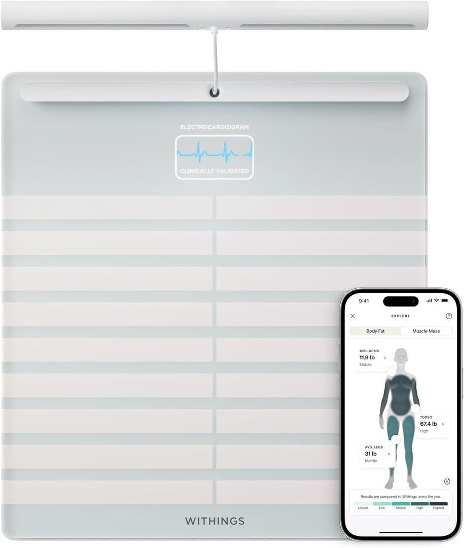 WITHINGS Body Scan - Smart Scale with Segmental Body Composition Analysis, Weighing Scales Body Weight & Vascular Age, Visceral Fat, Heart Rate, iOS/Android