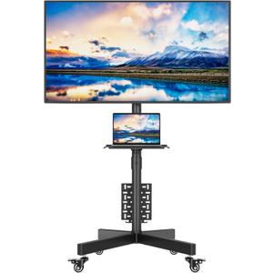 BONTEC Rolling TV Stand with Pegboard Storage for 3265 Inch TVs, Holds, Height Adjustable Mobile TV Cart on Metal Wheels with Shelf & Cable Management,Holds up to 88 lbs, Max VESA 400x400mm