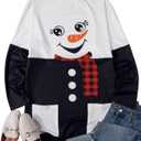 MOUSYA Women Dress Shirt Christmas Long Sleeve Tops Santa Printed Pullover Loose Plus Size T-Shirt Blouse with Pockets (White, S)