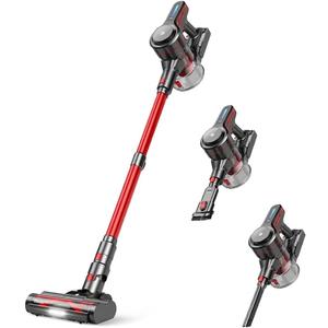 CHEBIO Lightweight Cordless Vacuum Cleaners for Home, Stick Vacuum Cordless Rechargeable with 45kPa Suction,45-Min Run,Anti-Tangle and Self-Stand, 6 in 1 Hardwood Vacuum Cleaner (red)