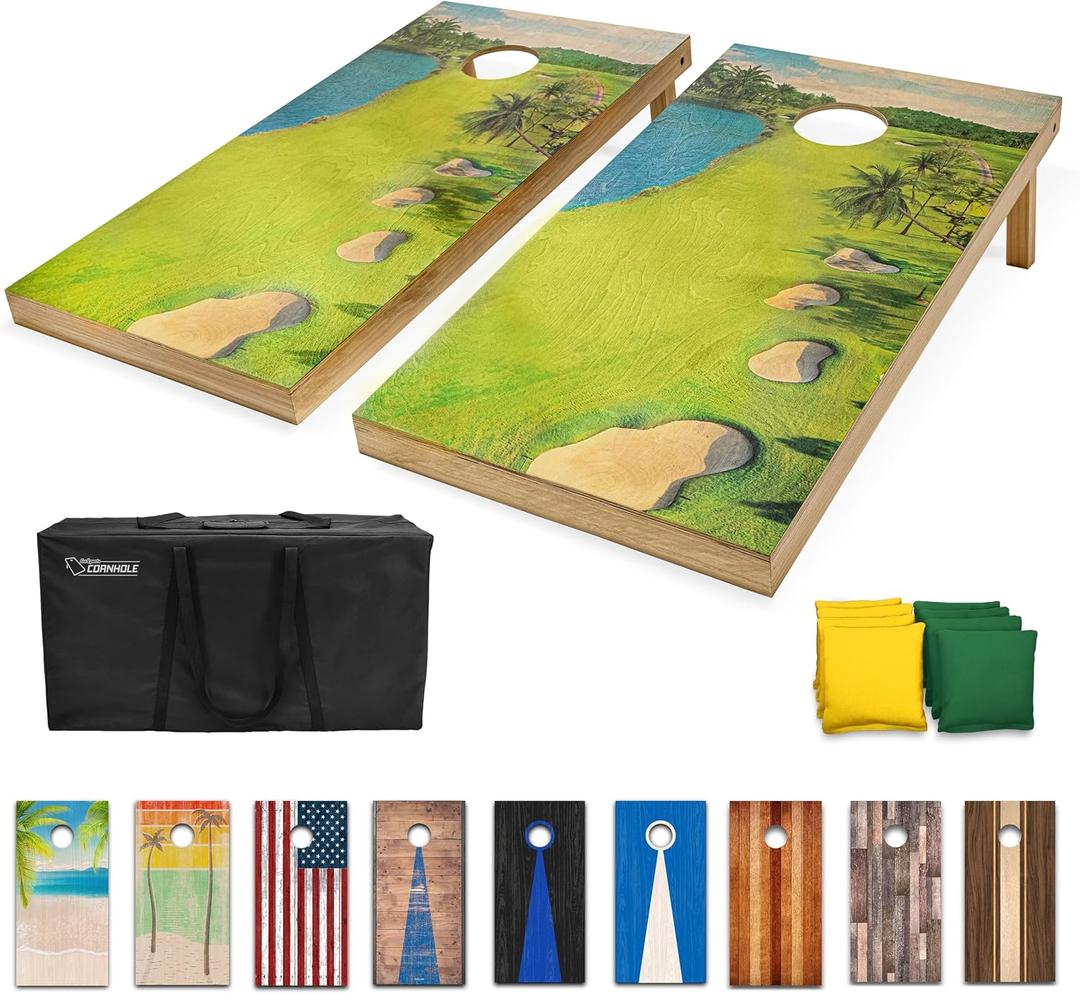 GoSports 4 x 2 ft Regulation Size Wood Cornhole Boards - 10 Vintage Wood Designs (Choose Your Style)