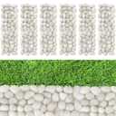 River Rock Stepping Stones Outdoor for Garden Walkway, 6 Pcs 12" L x 4" W Rectangle Shape Paver Step Stones Polished Pebble River Stone Mat for Yard Lawn Patio Pathway Walk Way - White
