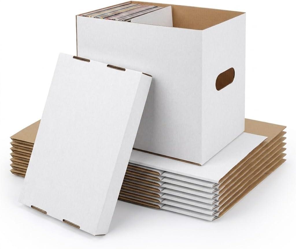 CRUGLA Comic Book Storage Boxes, 7 Pack White Cardboard Comic Book Box Set with Lids, Handles and Dividers