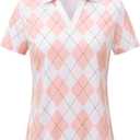 BGOWATU Women's Short Sleeve Golf Tennis Polo Shirts V Neck Collared Workout Tops UV Protection Dry Fit (L)