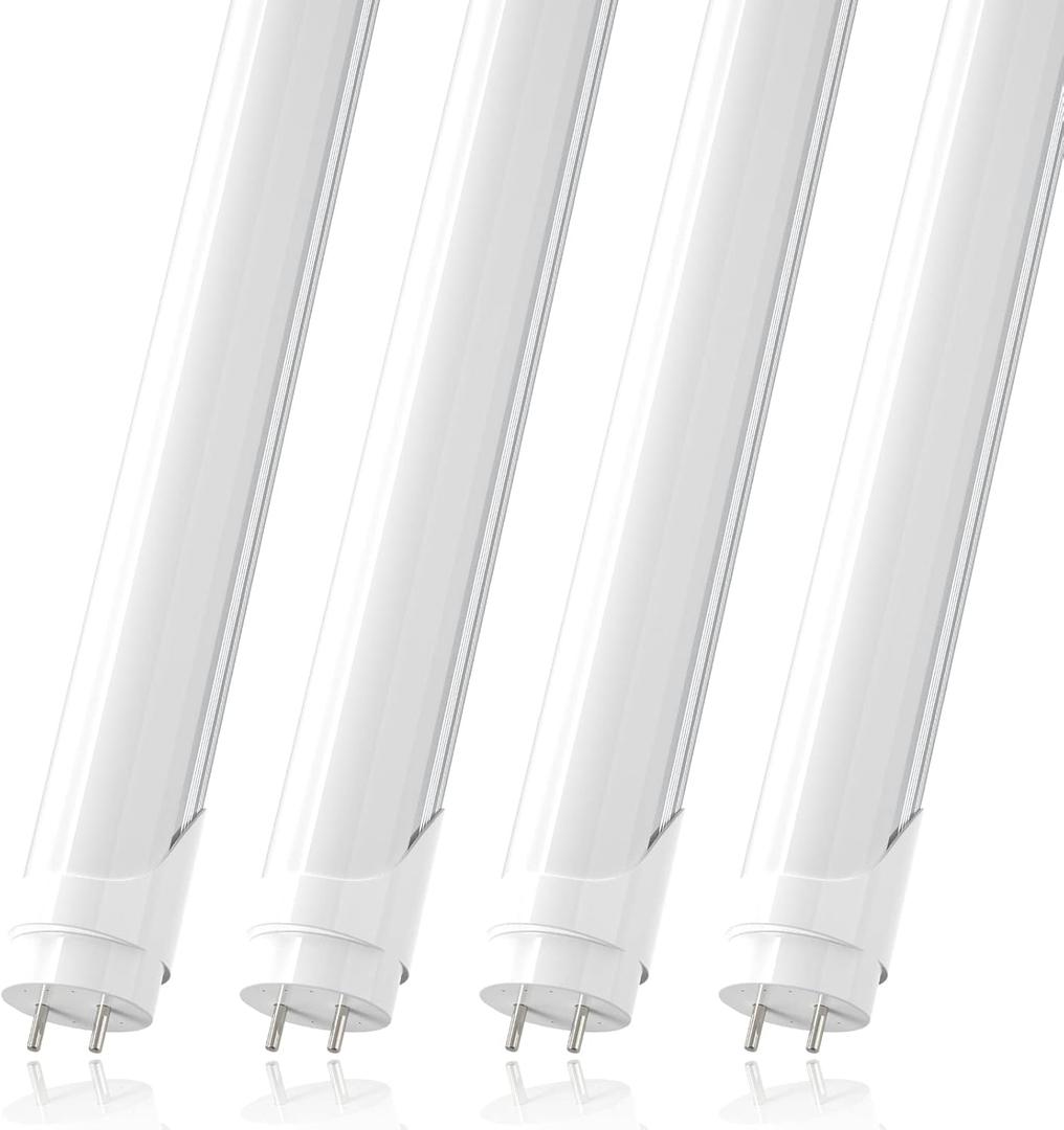 JESLED T8 4FT LED Type A+B Light Bulbs, 24W 3000LM 5000K Daylight White, Plug and Play or Ballast Bypass, 4 Foot Flourescent Tube Replacement, ETL Listed, Dual-end, Frosted, Warehouse Lights 4Pack (4 Count (Pack of 1))