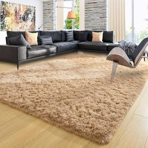 Ompaa Beige 8x10 Feet Large Area Rugs Fluffy Living Room Carpet, Wall to Wall Big Shag Light Tan Rug for Bedroom Kids Playroom Classroom Nursery Home Office Decor (8x10 Feet, Beige)