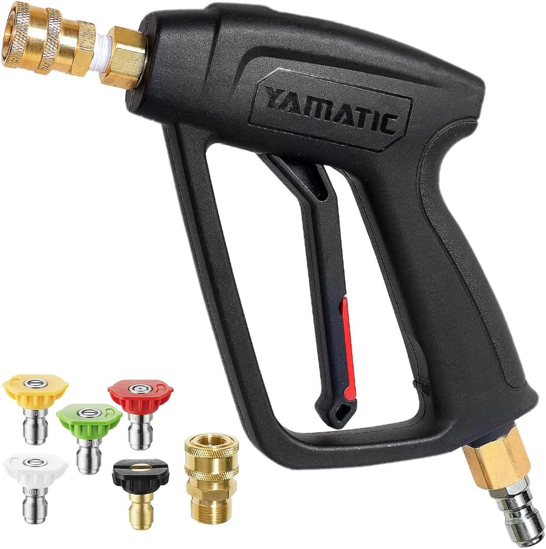 YAMATIC Short Pressure Washer Gun with Swivel Brass 3/8" Quick Connector, Power Washer Handle with Easy Pull Trigger Replacement for Ryobi, Simpson, Craftsman, DeWalt, 4000 PSI