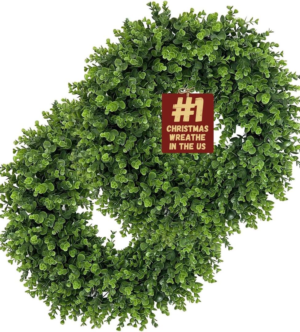 Wreaths 26" Boxwood Wreath for Front Door, Faux Round Boxwood Wreath, All Season Outdoor & Indoor Window, Porch Wall Decor. Day Farmhouse Wedding Home Greenery Decoration (2)