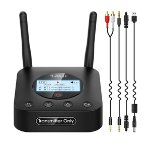 1Mii B06TX+ Long Range Bluetooth 5.3 Transmitter for TV/PC/Projector to 2 Wireless Headphones/Speakers, Bluetooth Adapter for TV w/Screen Display, Plug n Play, aptX Low Latency & Adaptive & HD Audio