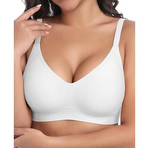 Ganado Seamless Wireless Bras for Women Full Coverage No Underwire Supportive Bras Padded T Shirt Bra Comfort Bralette White Large (White, L)