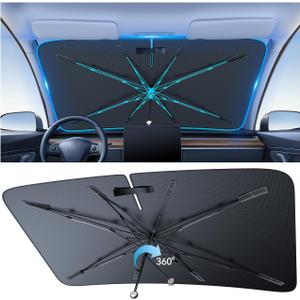 Car Windshield Sun Shade [2025 Upgrade] - Blocks 99.9% UV Rays | 99% Vehicles Compatibility Retractable Sun Shade for Car Windshield Shades for Front Windows Sunshade Medium (57" L x 32" W)